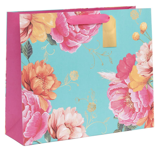 GIFT BAG SHOPPER LANDSCAPE PEONY CYAN