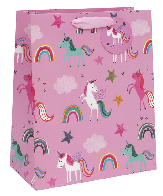 GIFT BAG LARGE UNICORNS PINK