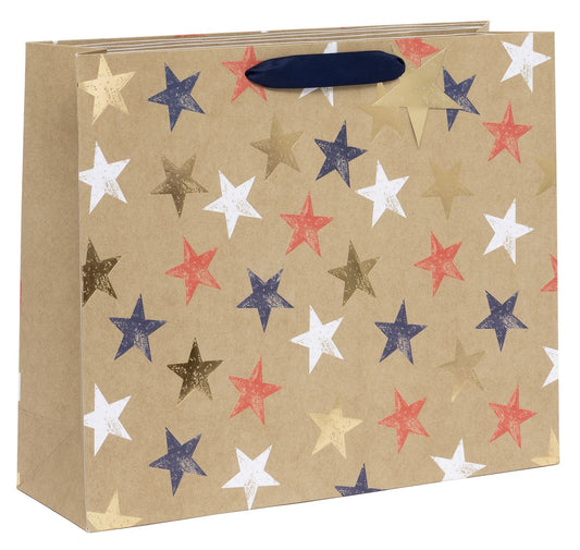 GIFT BAG SHOPPER LANDSCAPE KRAFT STARS