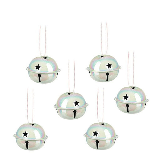 Tub of 6 White Metal Dec Jingle Bell