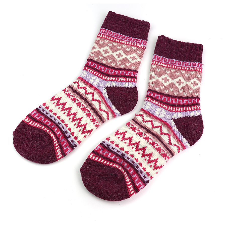 PINK & RASPBERRY NORDIC DESIGN WOOL BLEND COSY SOCKS