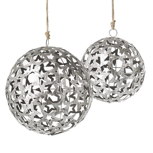 METAL STAR CUT BAUBLES SET OF TWO