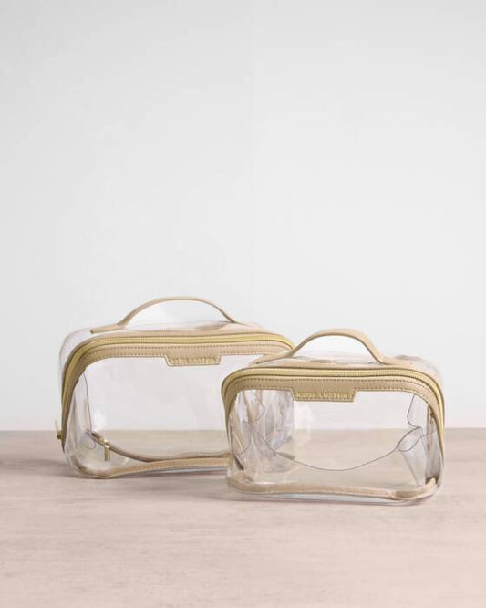 LARGE CLEAR FOLD OUT WASH BAG LIGHT TAUPE