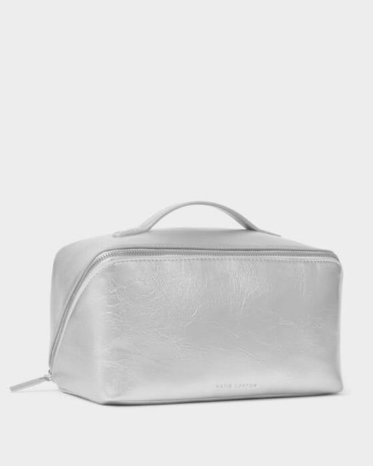 LARGE FOLD OUT WASH BAG SILVER PATENT CRACKLE