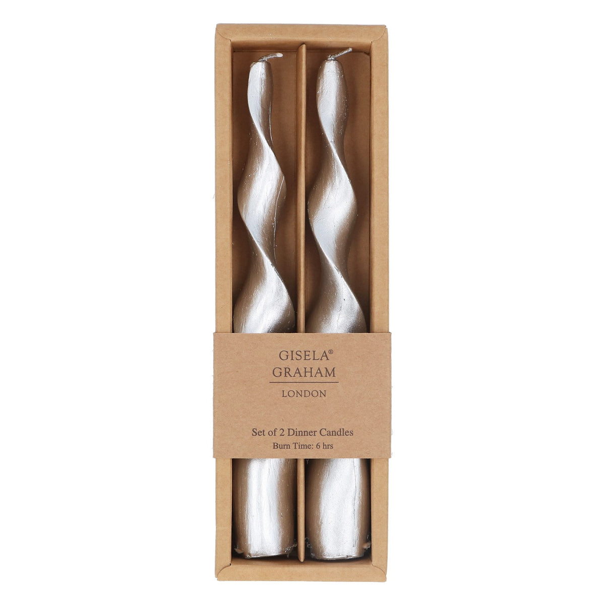 Silver Vintage Twist Taper Candle, Box/2