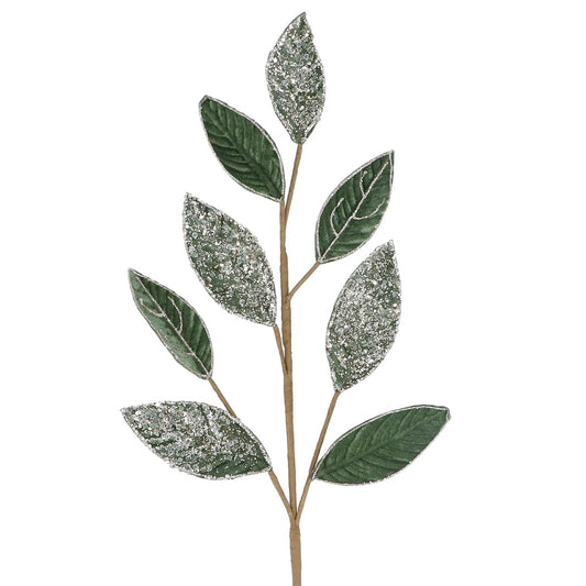 Green Velvet Leaf w Silver Glitter Spray