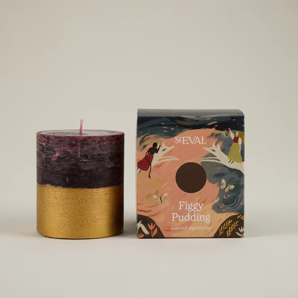 Figgy Pudding Gold Half Dipped Pillar Candle
