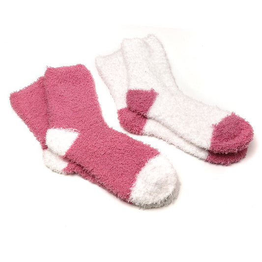 Pink and ivory fluffy sock duo with contrast heels