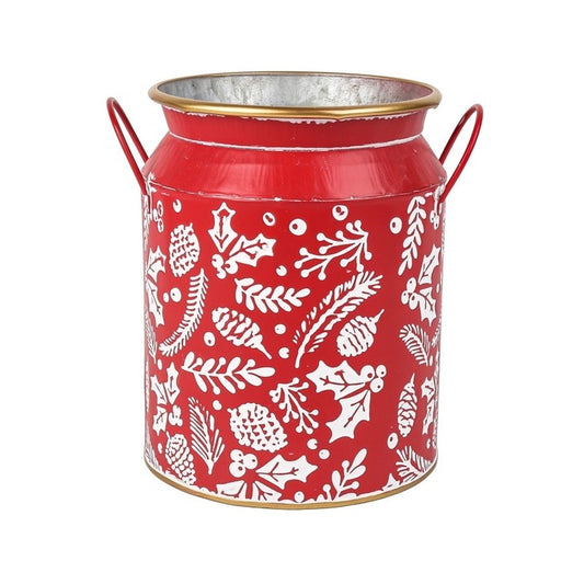 RED METAL HOLLY MILK CHURN