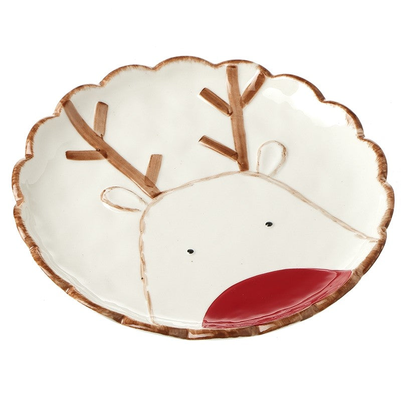 CHRISTMAS RED NOSE REINDEER SCALLOPED PLATE
