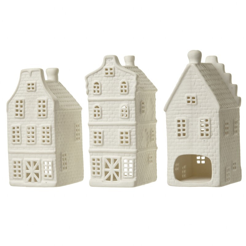 WHITE PORCELAIN HOUSE TEA LIGHT HOLDER