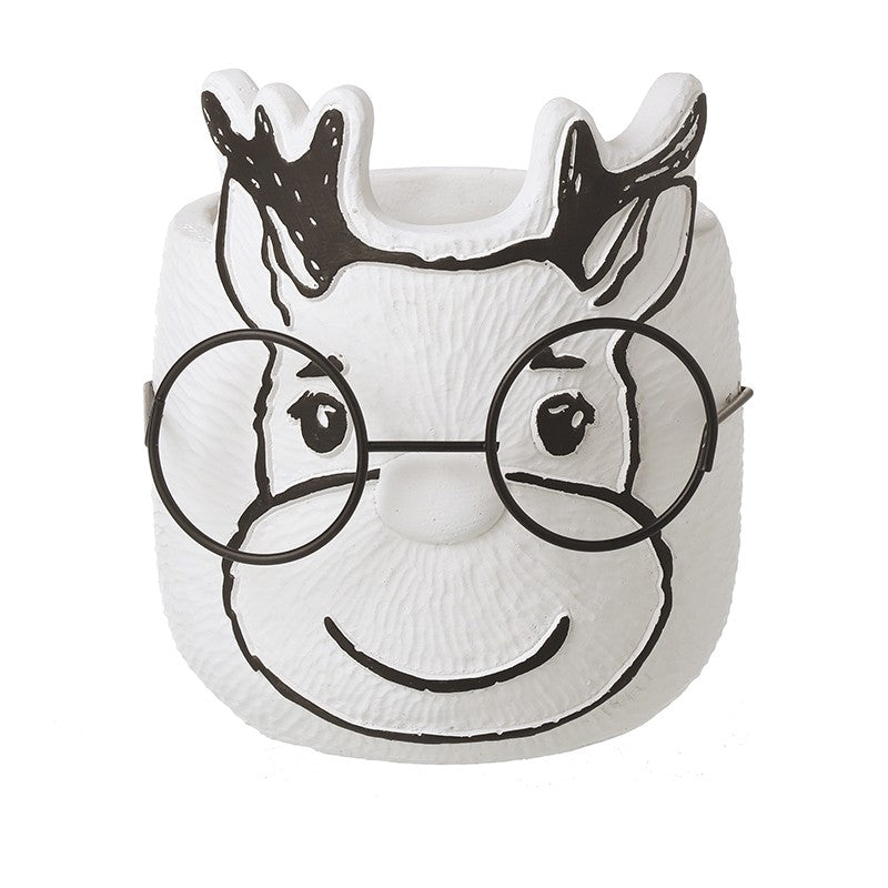 WHITE REINDEER WITH GLASSES SMALL PLANTER