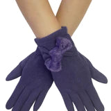 Suede Effect Touchscreen Gloves With Bow – Purle