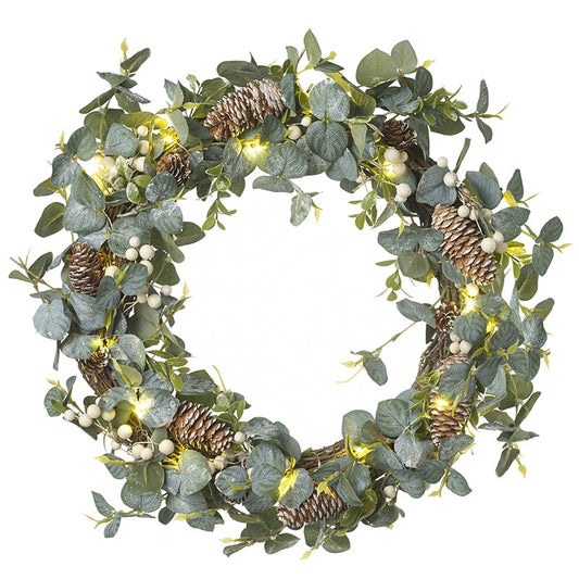 LIGHT UP EUCALYPTUS AND FIR CONE WREATH