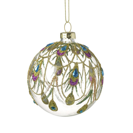 PEACOCK DESIGN CLEAR GLASS BAUBLE