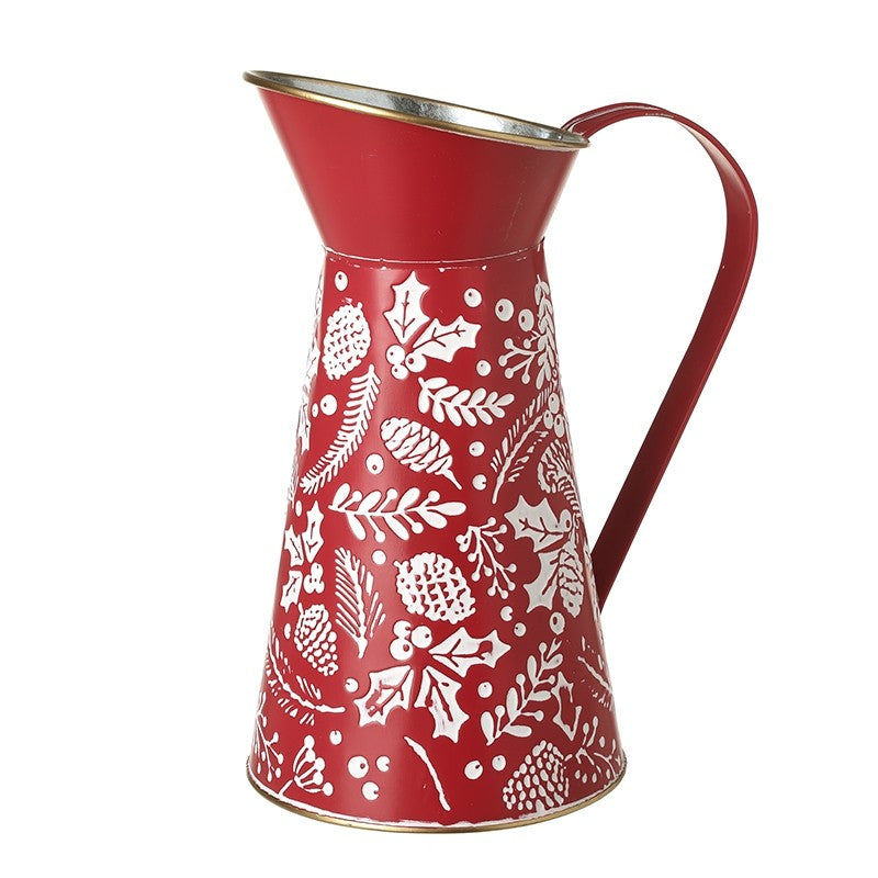 RED METAL HOLLY DESIGN JUG