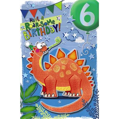 Age 6 6th birthday Orange Dino