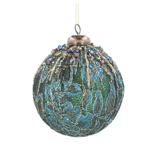 Beaded Bauble - Fabric Blue/Teal Flowers