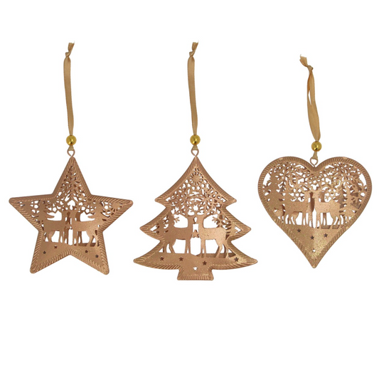 Gold Metal Semi 3-D Shapes w Reindeers Dec