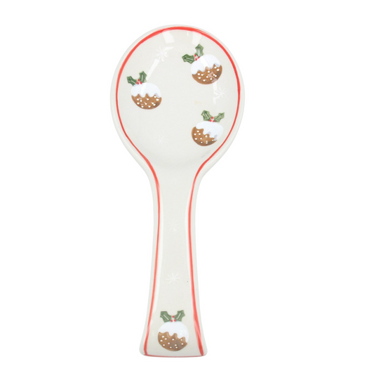 Stoneware Spoon Rest with Christmas Puddings
