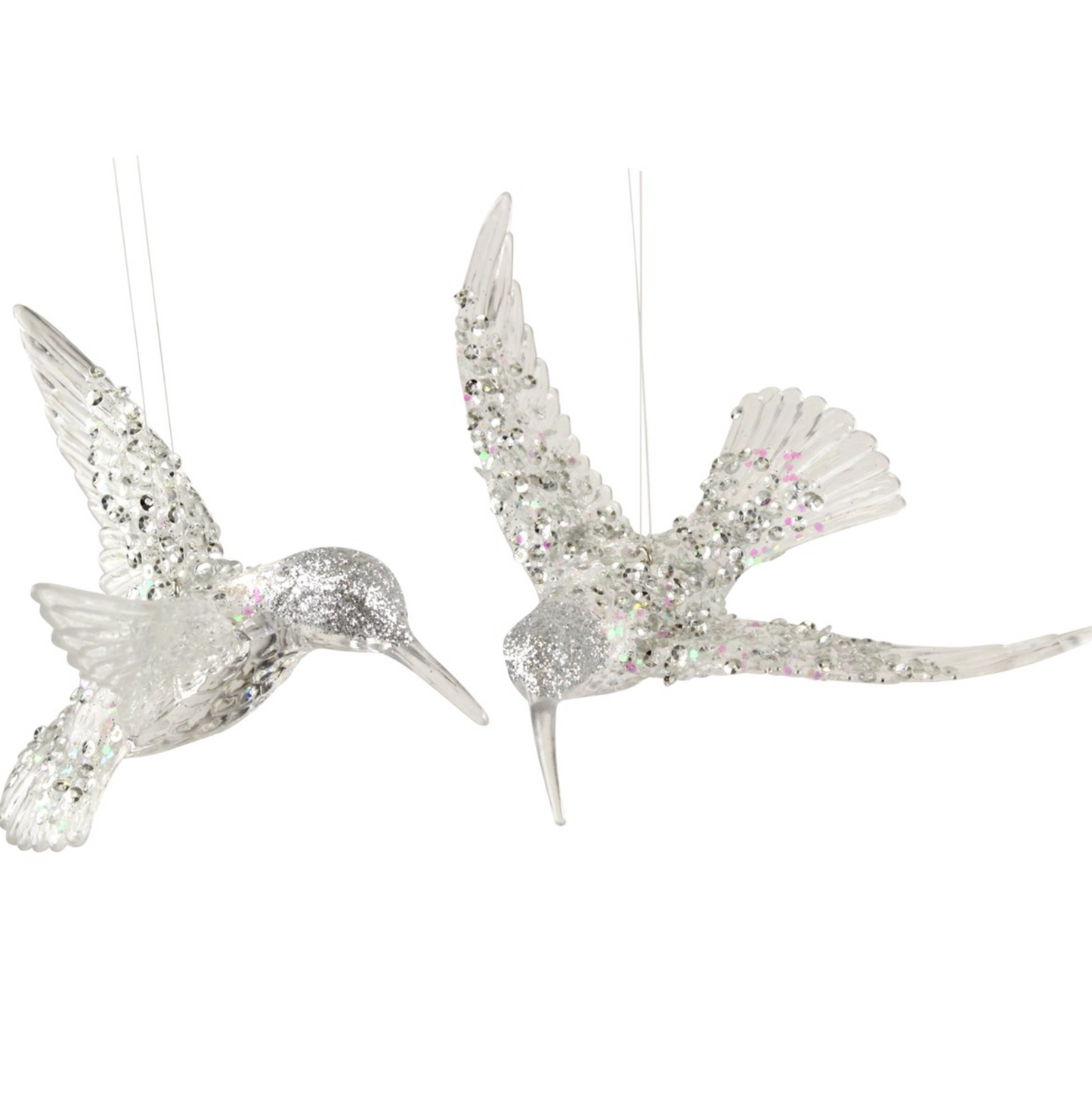 Acrylic Dec 15cm - Clear Hummingbird w Glitter Wing