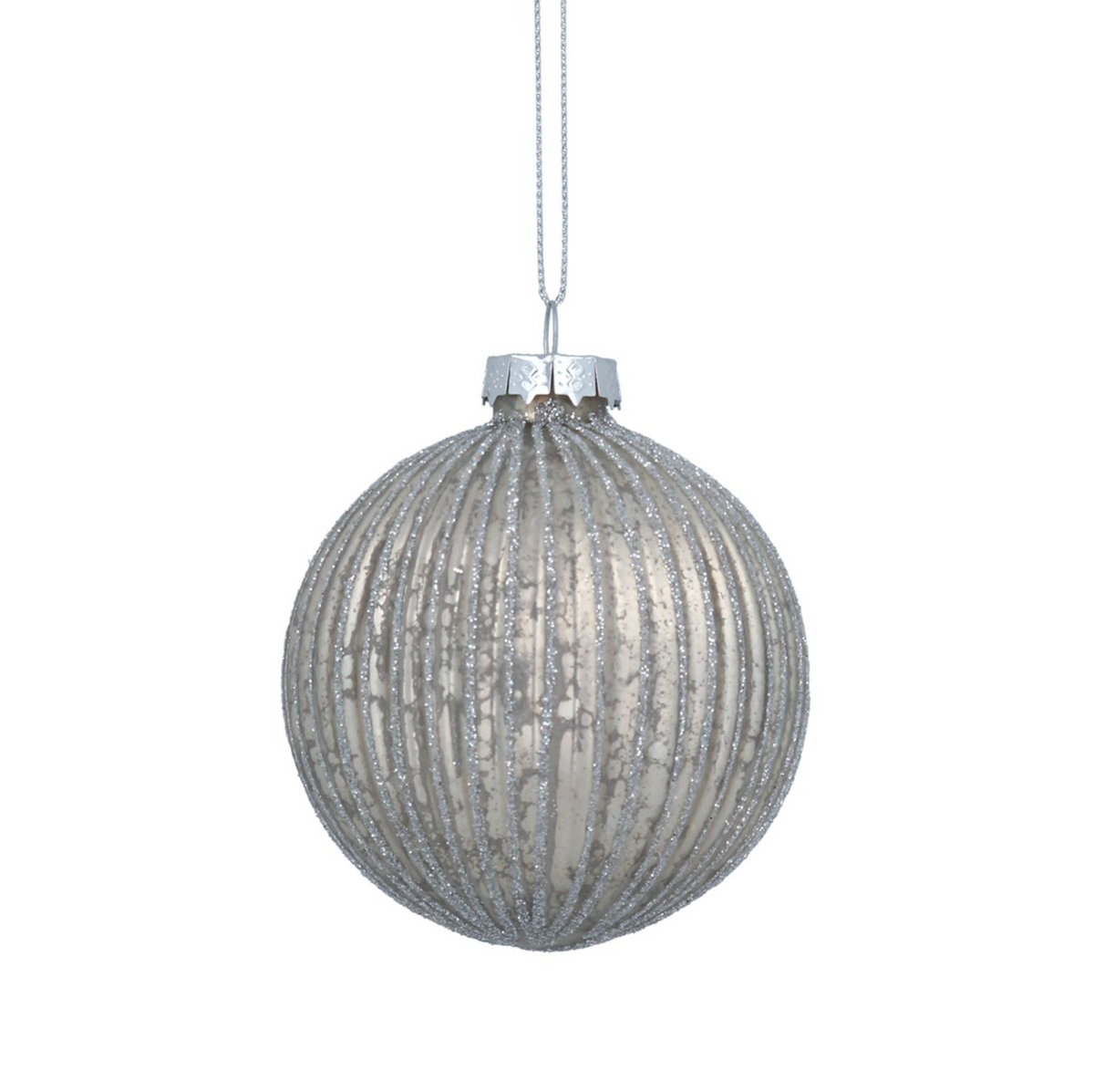 Silver Ribbed Glass Bauble