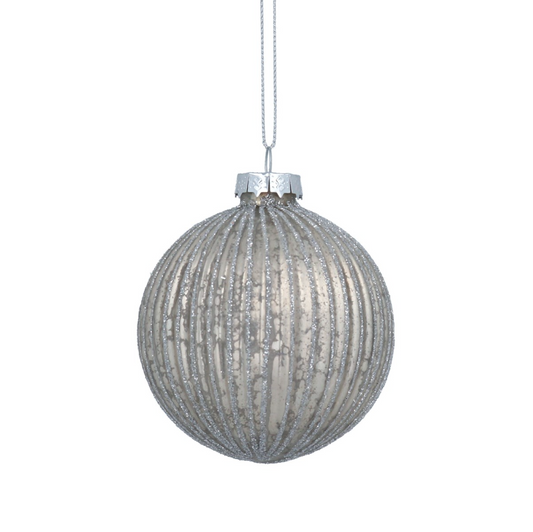 Silver Ribbed Glass Ball