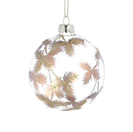 Glass Bauble 8cm - Gold Leaf Vines