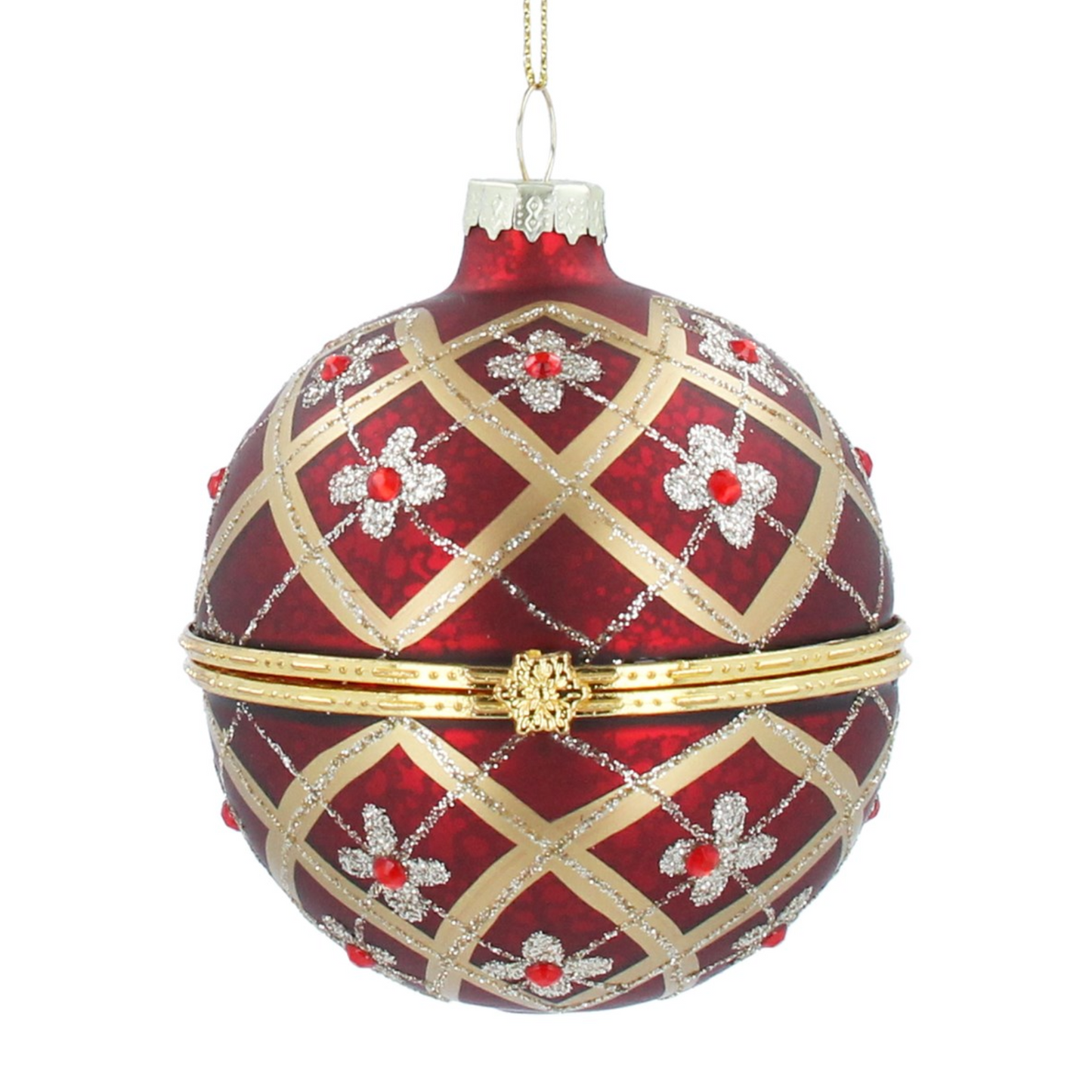 Red/Gold Floral Trellis Glass Ball Container