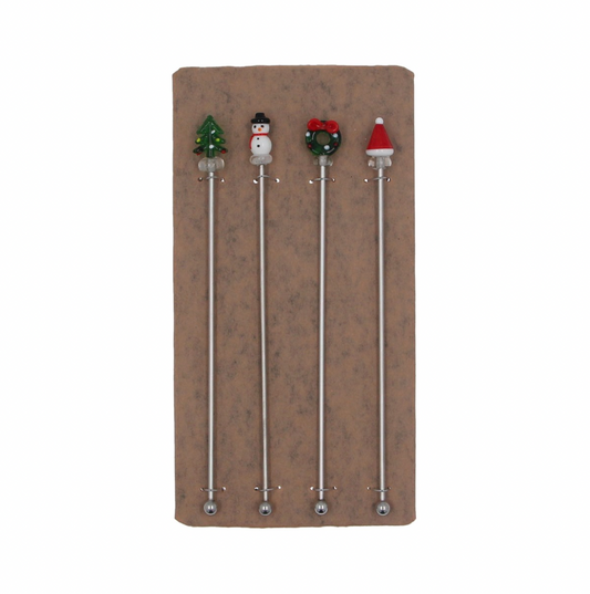 Pack/4 Metal Drinks Stirrers - Christmas