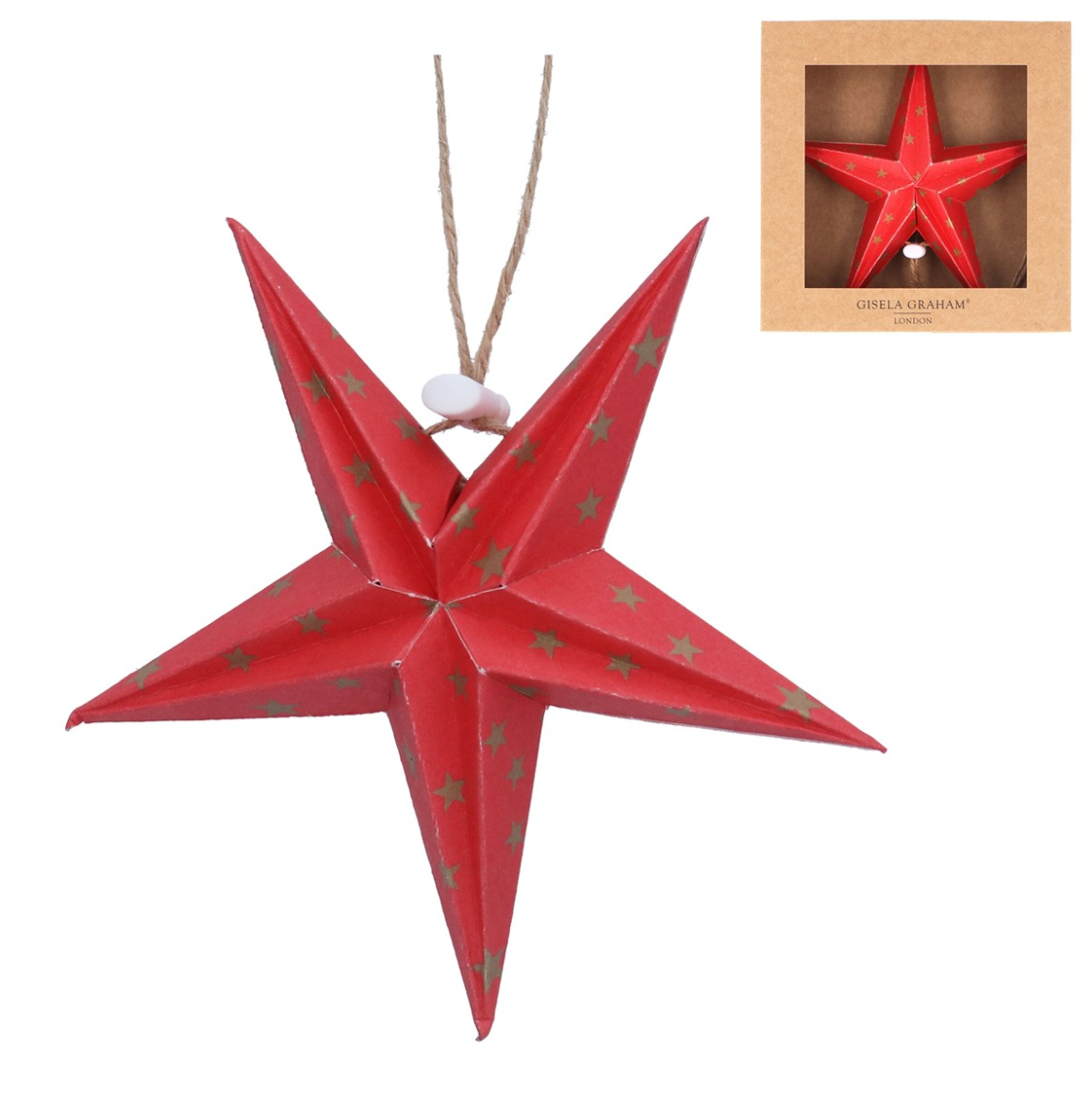 Boxed Paper star Hanging Decoration -  Red with gold