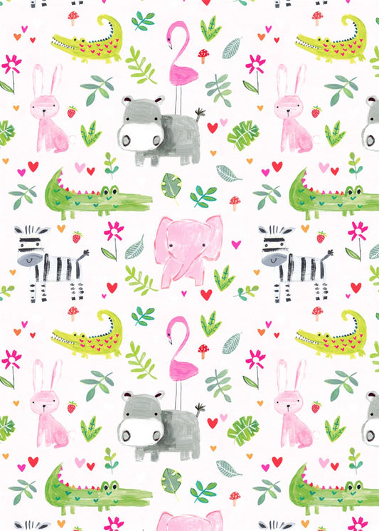 Single Sheet Gift WRAP BABY ANIMALS PINK