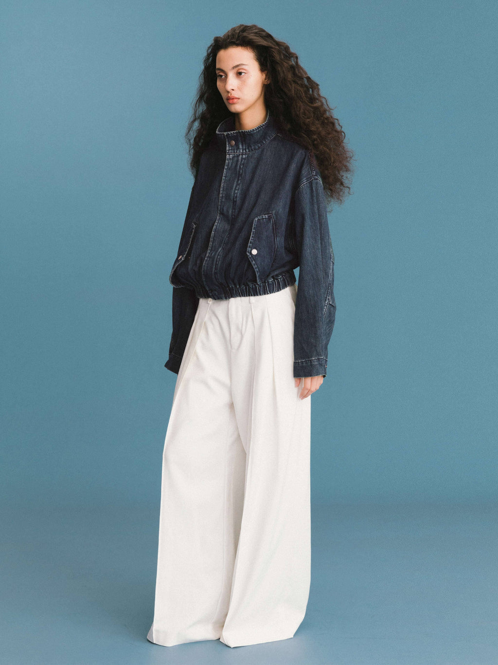 Funnel Neck Denim Jacket: SteelBlue / UN