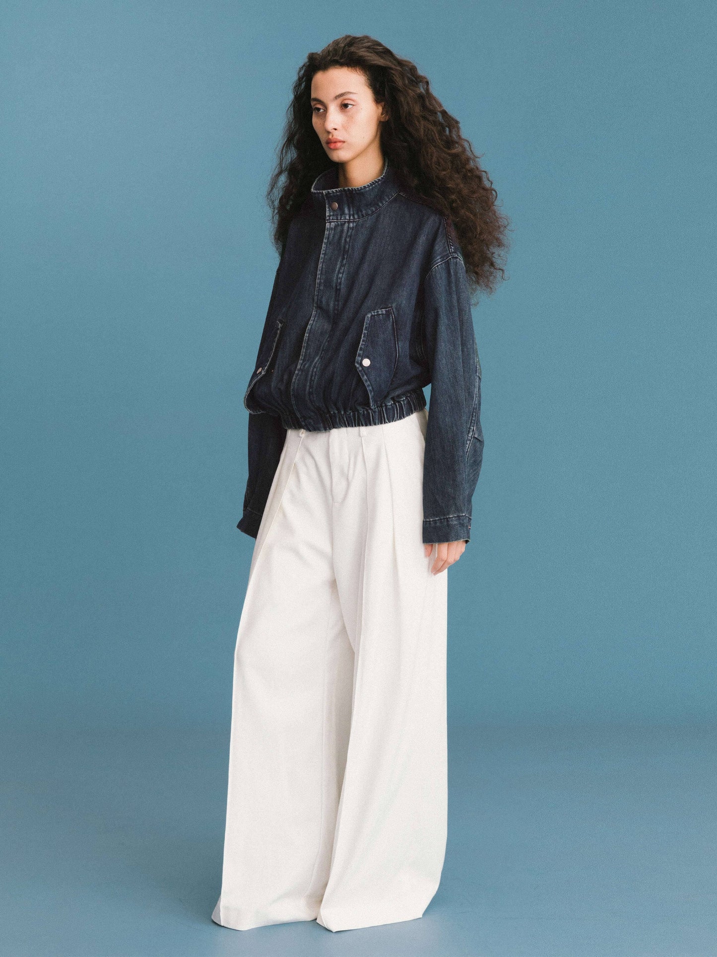 Funnel Neck Denim Jacket: SteelBlue / UN