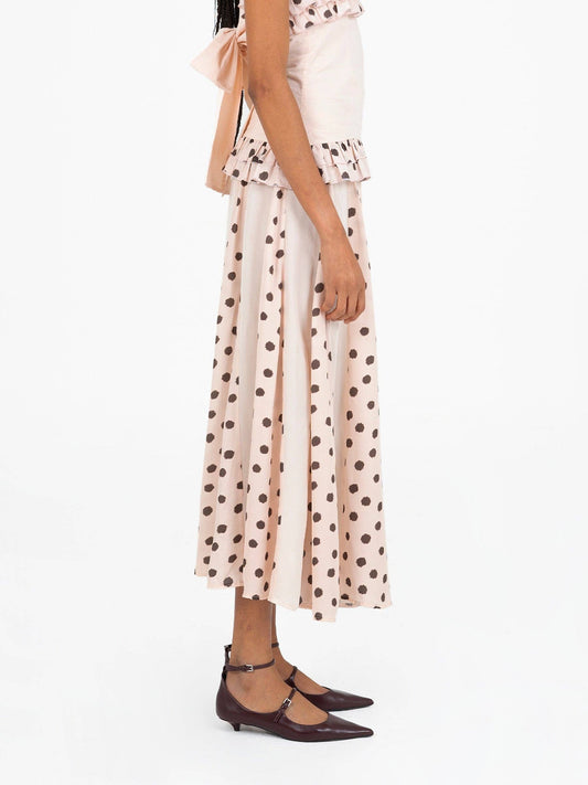 Noctis Beige Polka Dot Print Skirt: M
