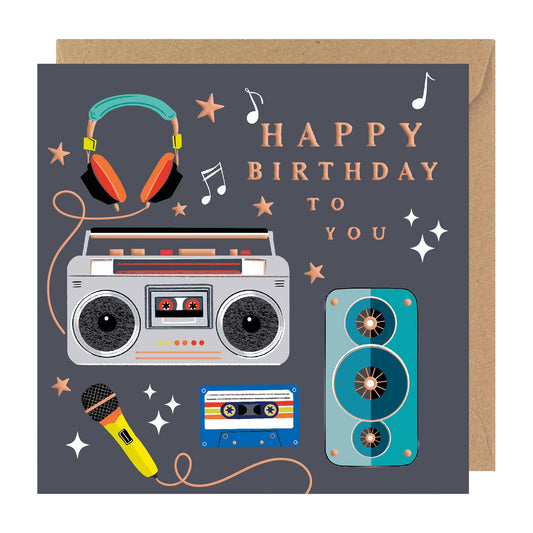 Happy Birthday music card with stereo headphone