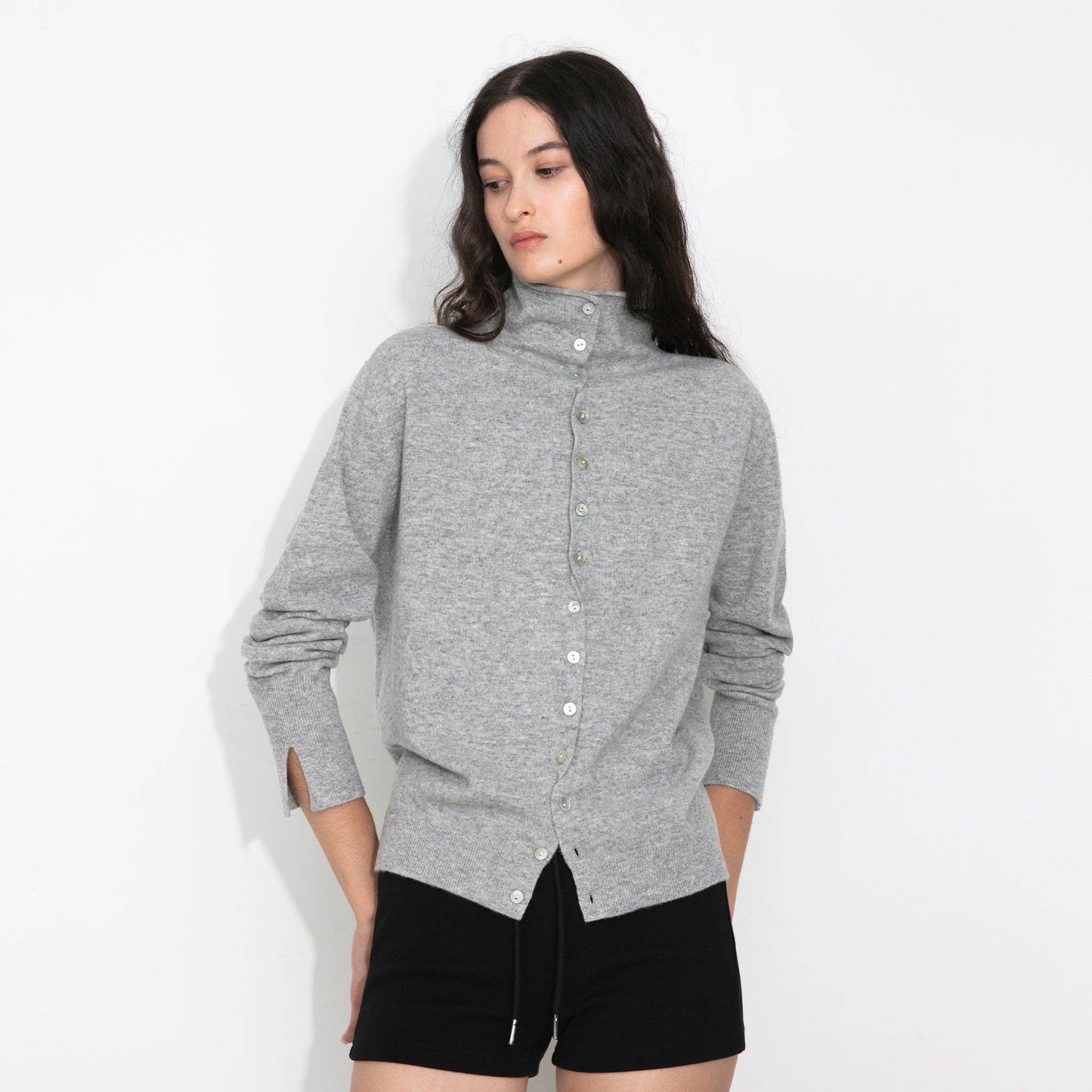 Relaxed Knit Cardigan Jacket in 100% Wool: Pink / UN