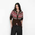 100% Wool Fair Isle Wool Knit Cardigan: Brown / S