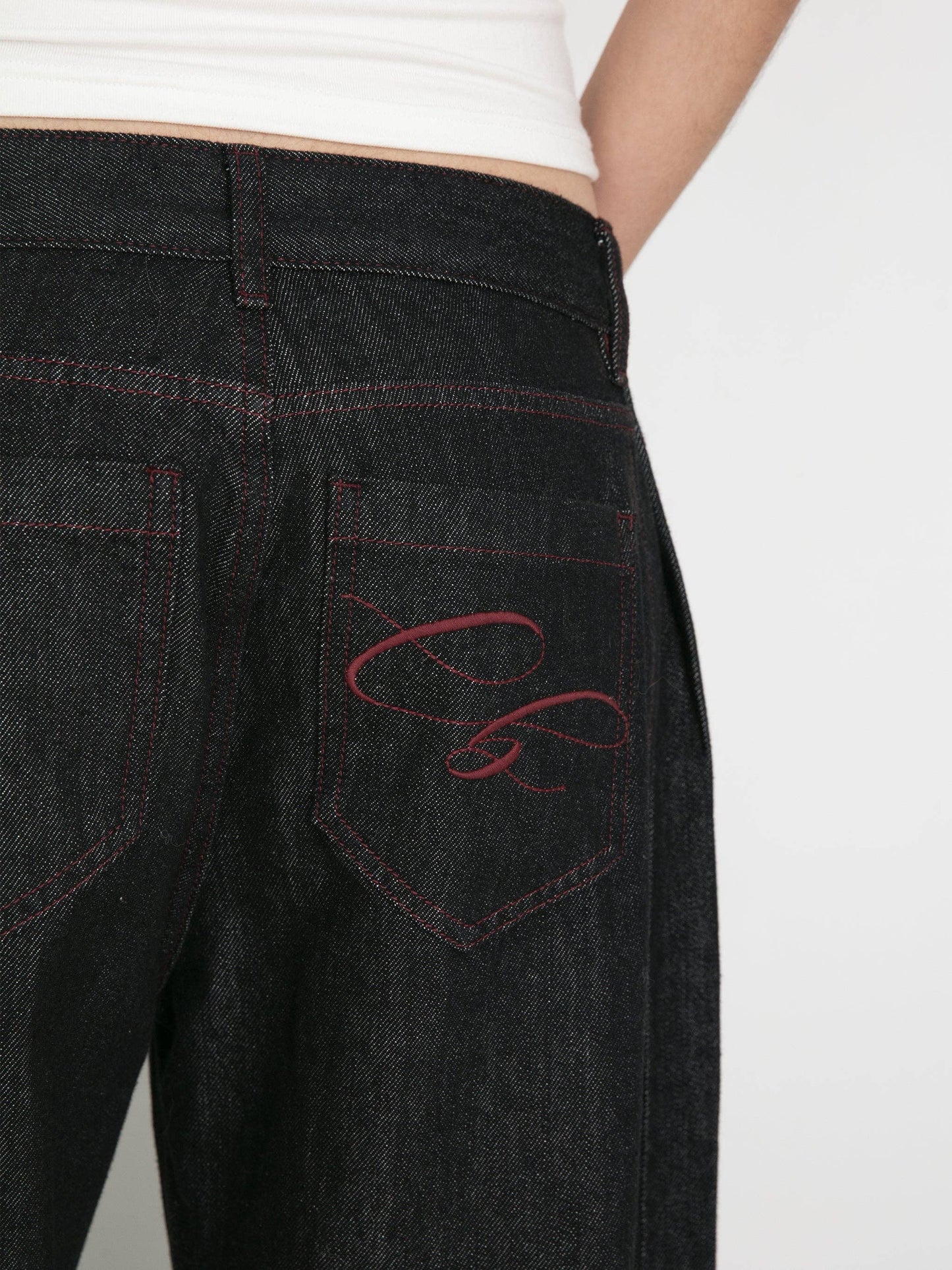 Vintage Curved Wide-Leg Trousers: Navy / L