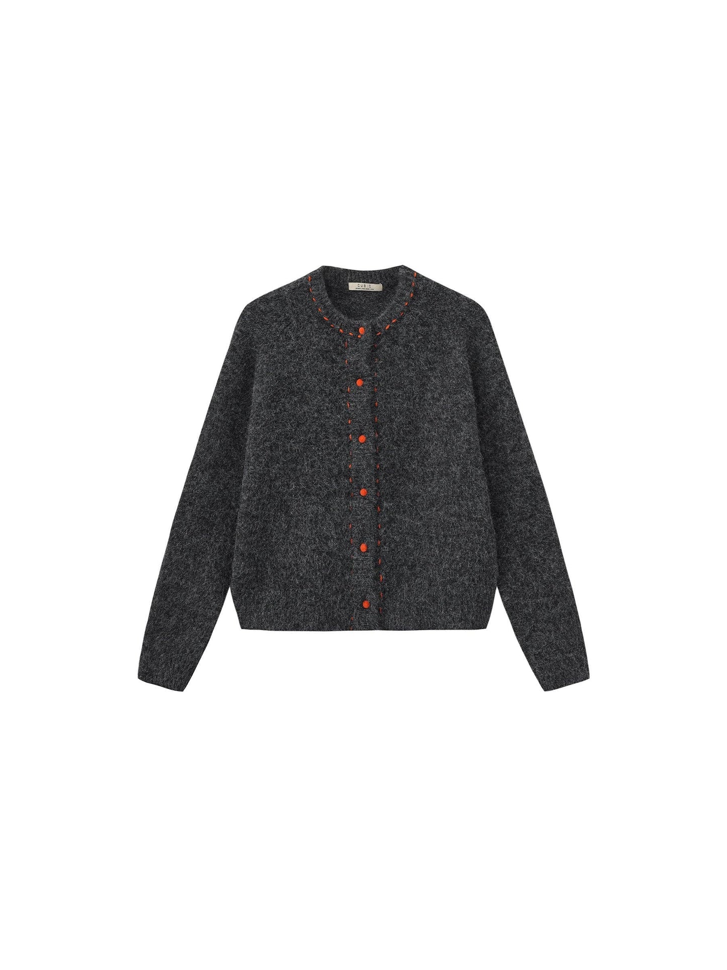 Wool-Blend Contrast Ribbed Cuff Cardigan: Navy / UN