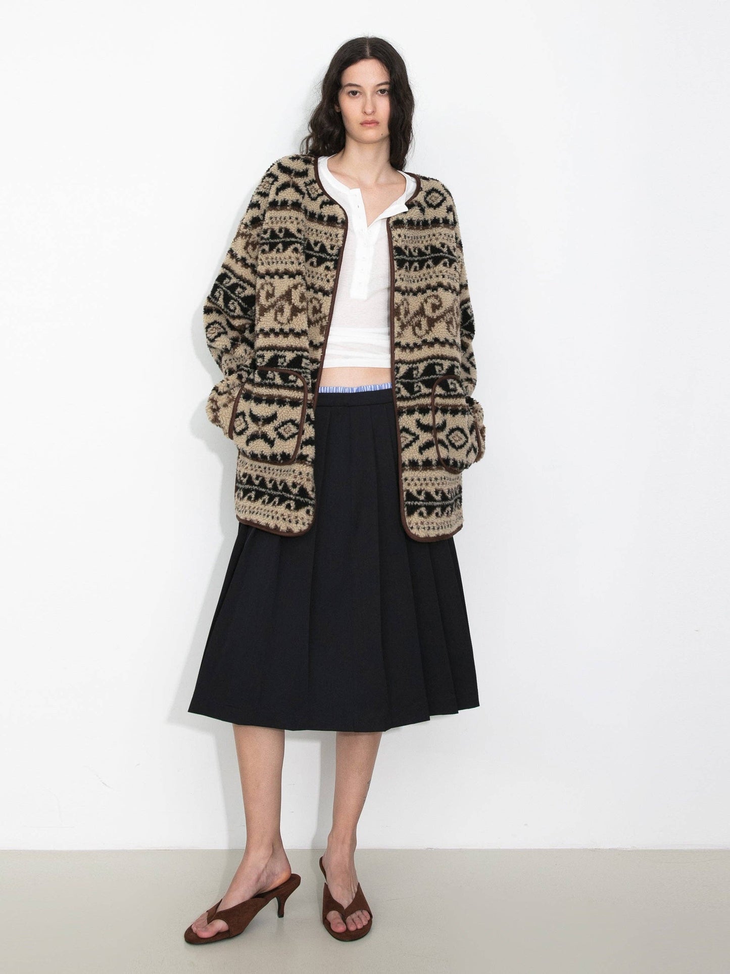 Paisley Faux Shearling Padded Jacket: Brown / M