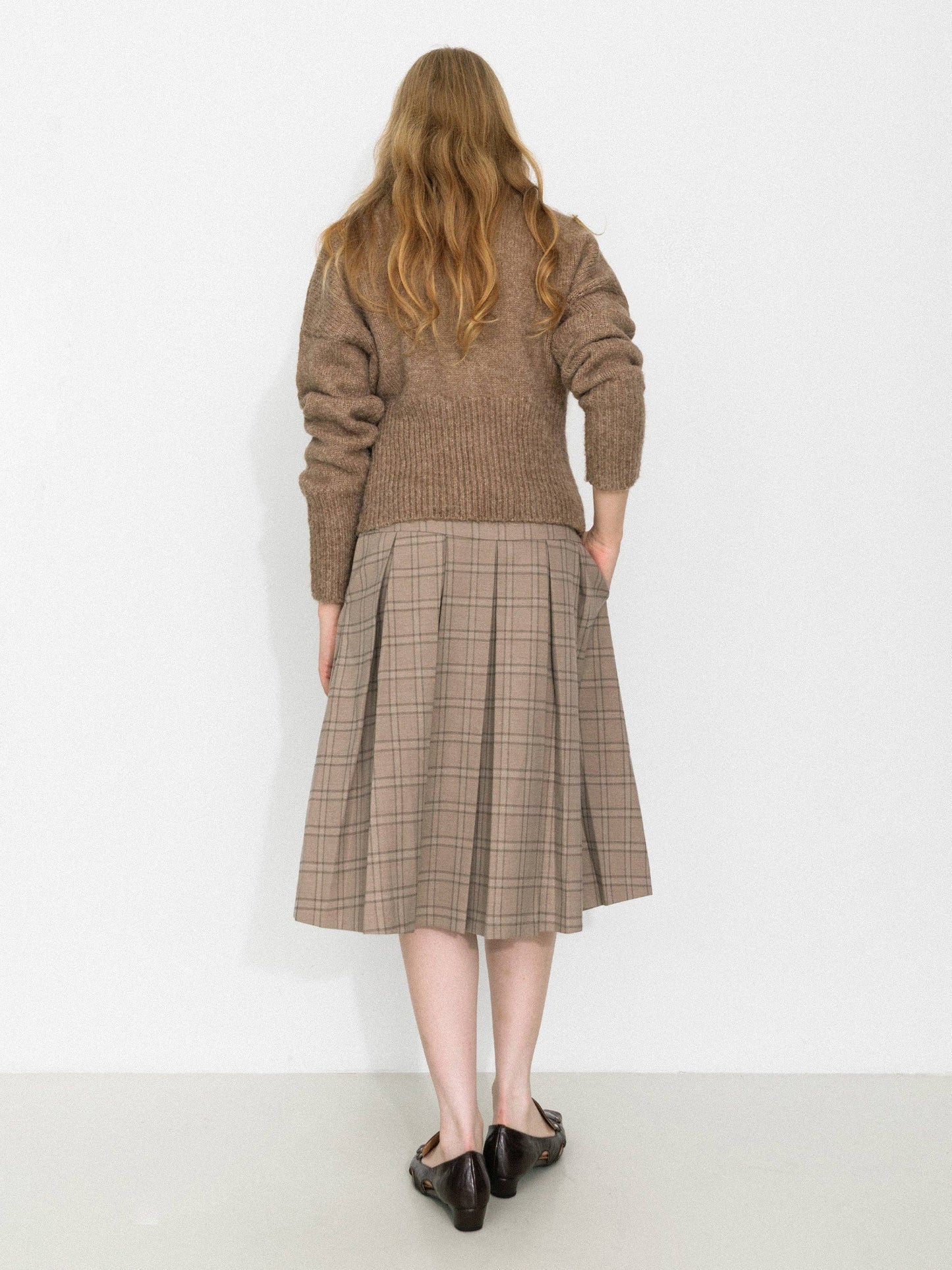 Retro Stand Collar Zip-Up Cardigan: Khaki / M