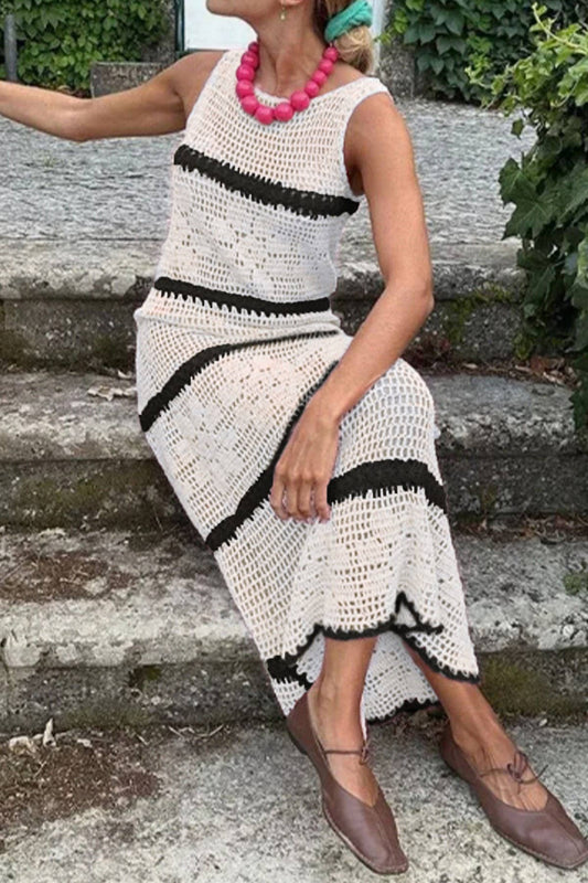 Floral Crochet Maxi Dress Knit Cover-Up: White