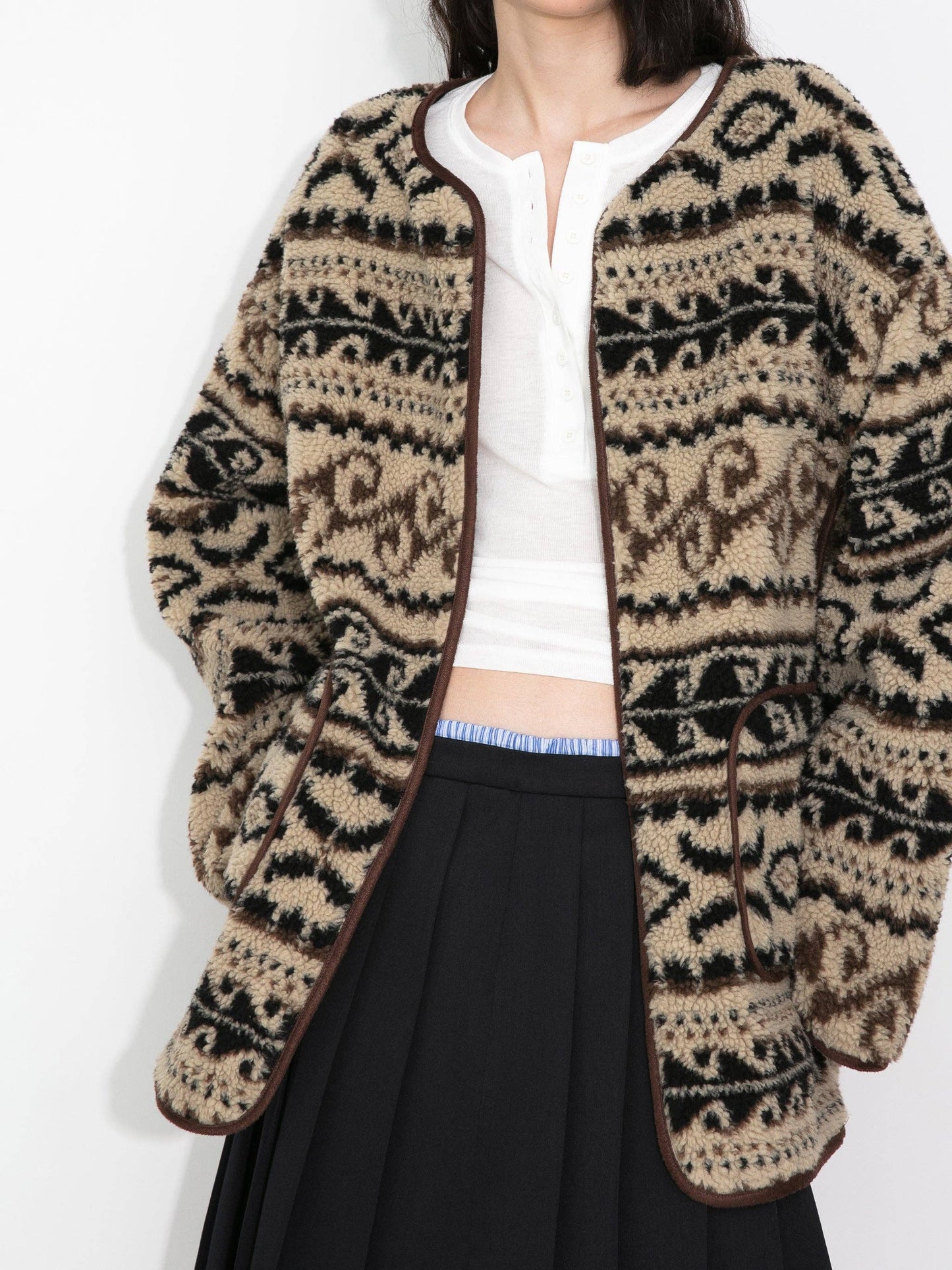 Paisley Faux Shearling Padded Jacket: Brown / M