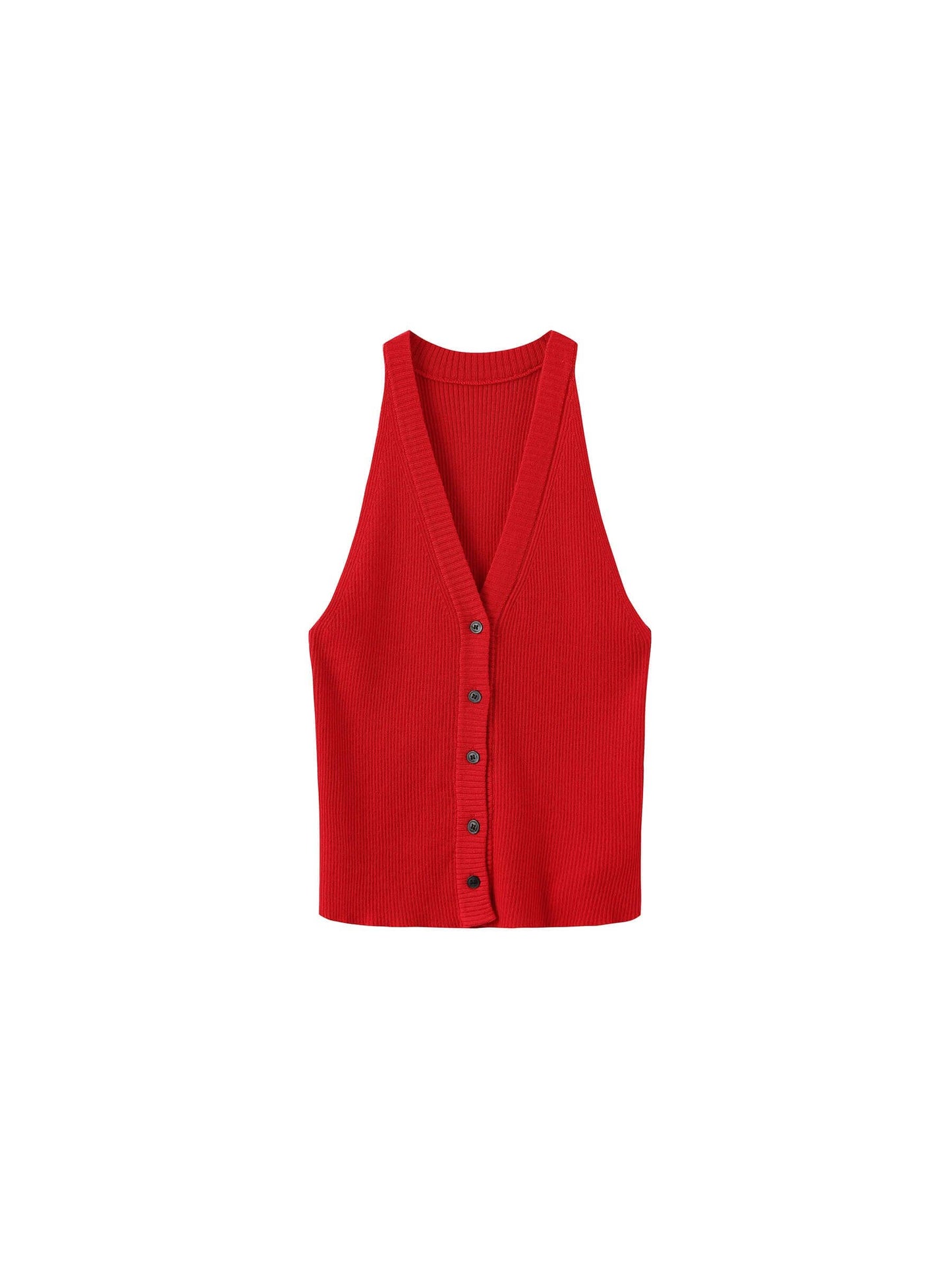 Halter Neck Off-Shoulder Cardigan Vest: Red / M