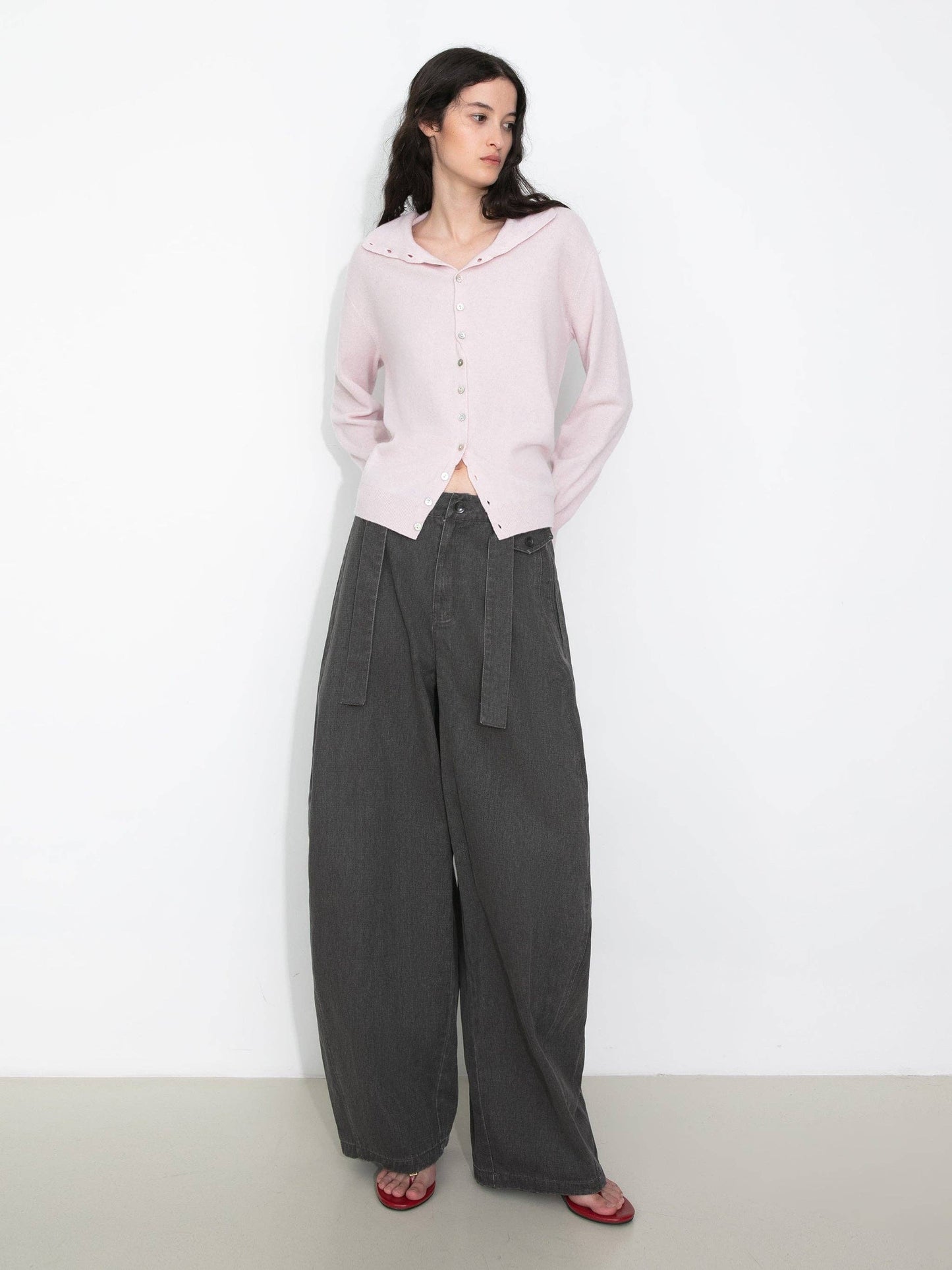 Relaxed Knit Cardigan Jacket in 100% Wool: Pink / UN