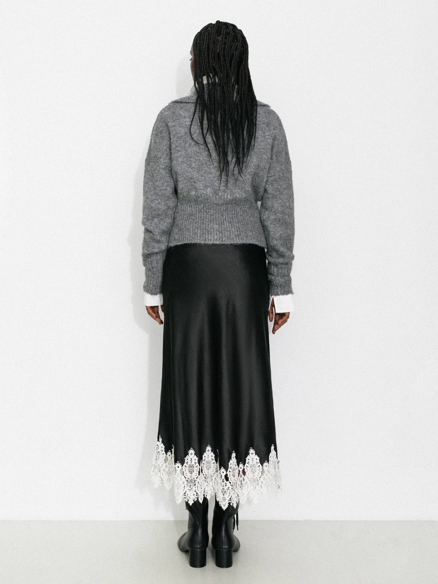 Retro Stand Collar Zip-Up Cardigan: Khaki / M