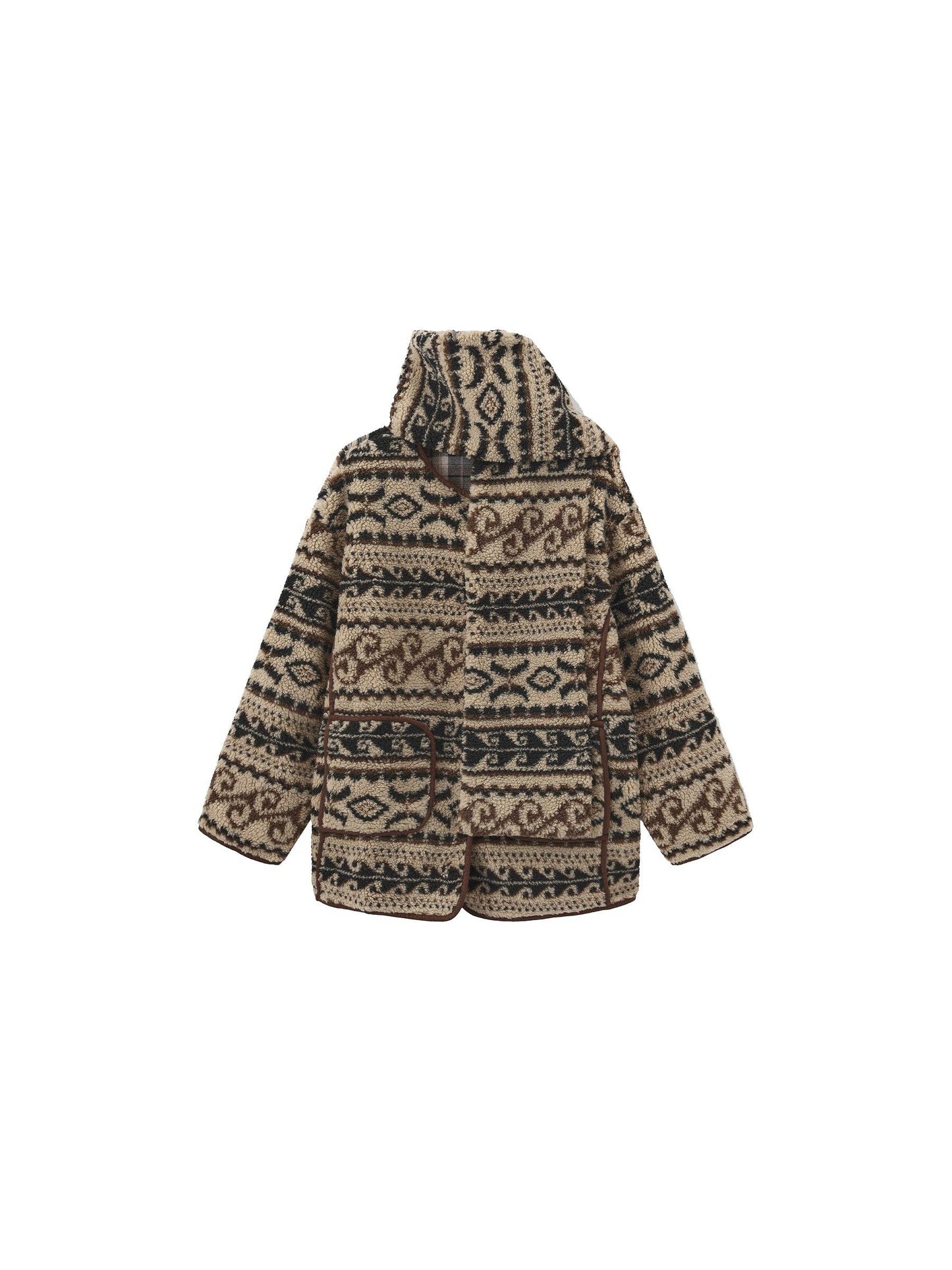 Paisley Faux Shearling Padded Jacket: Brown / M