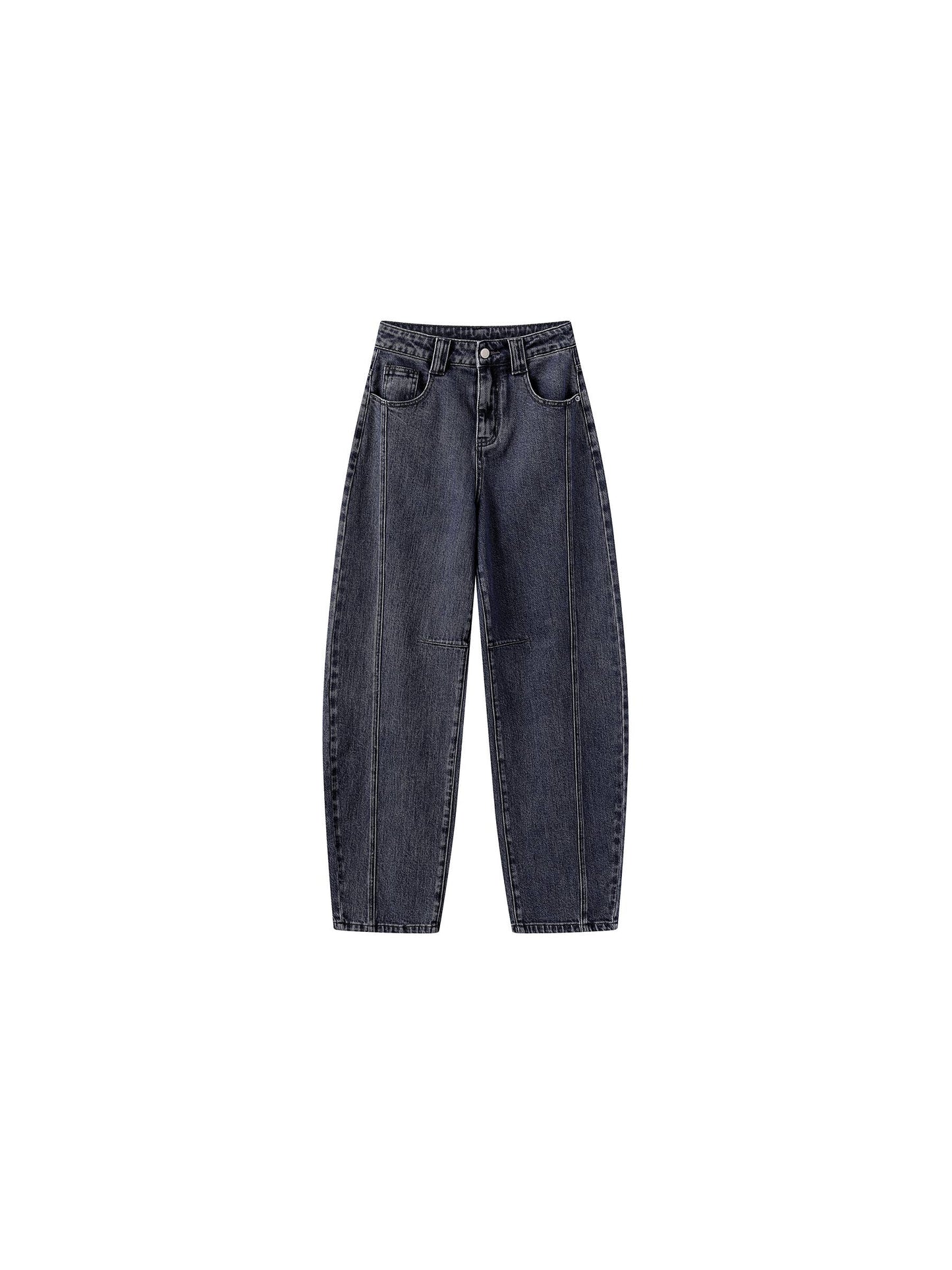 Panelled Loose-Fit Wide-Leg Tapered Jeans: Navy / M