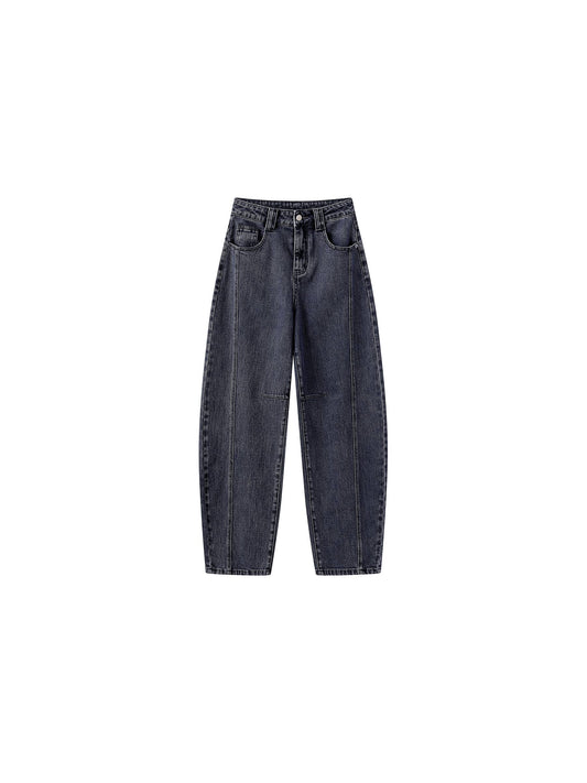 Panelled Loose-Fit Wide-Leg Tapered Jeans: Navy / L